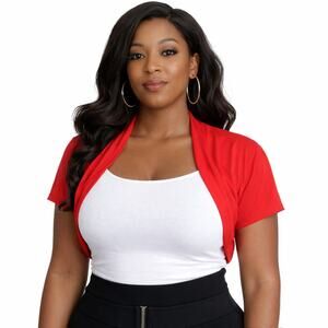 Red Fitted Bolero Shrug Cropped Jacket Top w Open Front Sz Small B34 - Hey Viv